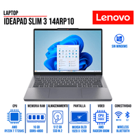 LAPTOP LENOVO IDEAPAD SLIM 3 14"" WUXGA OLED AMD RYZEN 7 7735HS 16GB DDR5 512GB SSD SIN SISTEMA OPERA