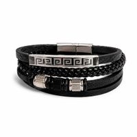 Pulsera Acero Inoxidable y Cuero PU Negro Hombre Elegante
