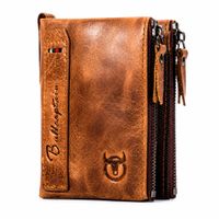 Billetera Bullcaptain QB06 Marrón Claro Cuero Vintage Doble Cremallera Portatarjetas