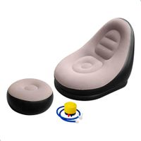 Sofá Inflable LS-523 Beige con Puff Ergonómico Portátil