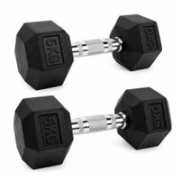 Pesa Hexagonal 5Kg Mancuerna Caucho Mango Cromado Fitness