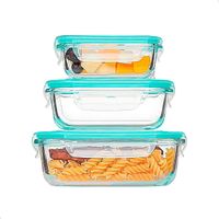 Set Táperes 3 En 1 De Vidrio Con Tapa Plástica Hermética