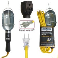 Luz de trabajo con protector de metal y tomacorriente 7.5 Metros
