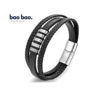 PULSERA HOMBRE CUERO PU NEGRO Y ACERO INOXIDABLE PLATEADO MODA HOMBRE 21CM