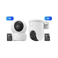 Kit Cámara seguridad Ezviz H8C 3K Exterior + H6C 3K Interior + Micro SD 128GB con movimiento
