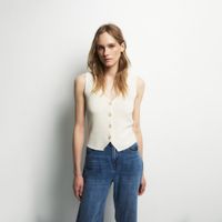 Chaleco Punto Botones Mujer Sfera Crudo
