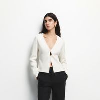 Chaqueta Entallada Mujer Sfera Cerrojillo Cuadros Mx Marfil