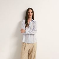 Blusa Mujer Sfera Satinada Rayas Azul Claro Blanco
