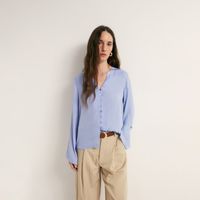 Blusa Mujer Sfera Fluida Botones Azul Claro