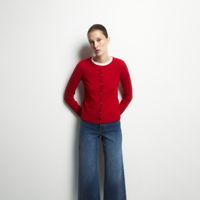Chaqueta Punto Mujer Sfera Boton Dorado Rojo