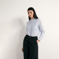 Blusa Mujer Sfera Plumeti Puntilla Azul Claro