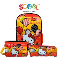 Set Mochila + Lonchera + Cartuchera Kombat Oficio 1 Bolsillo Tela Pvc Hello Kitty