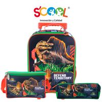 Set Mochila De Ruedas + Lonchera + Cartuchera Kombat Mediana Eva 3D Jurassic World