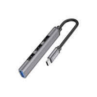 Hub USB Hoco HB26 4 en 1 USB-A a USB 3.0 + 3x USB 2.0 Adaptador Gris Metálico