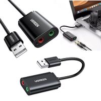 Tarjeta de Sonido Externa USB Microfono y Audifono UGREEN adaptador