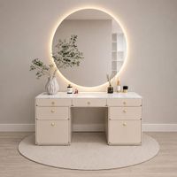Tocador Luxury Ori con Espejo Retroiluminado y Mesada de Melamina tipo Marmol Canto Grueso TU MESITA