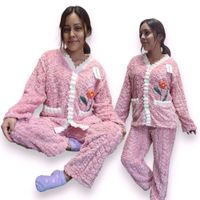 Conjunto de pijama pantalon y chompa / Rosa / L