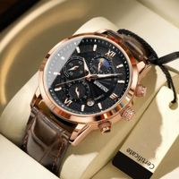 Reloj BINBOND para Hombre - Elegante -Negro/Oro  Cuero