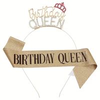 Set vincha y banda cumpleaños Birthday Queen dorado