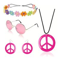 Set x 4 accesorios disfraz hippie retro de los años 70 multicolor Halloween