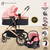 Coche Moisés 4 en 1 «VERONA GOLD» con Porta bebé Rosa