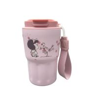 Mug Vaso Acero Termico Mafalda Con Correa Rosado 450 ML