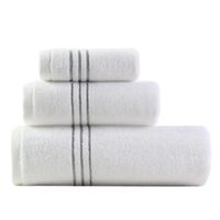 Set de 3 Toallas de Algodón 600gr. Blanco con Líneas en Color Gris