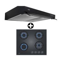 COMBO Sole: Cocina Empotrable Solco049V2 4 hornillas + Campana Extractora 60cm Nyx Acero Inoxidable Negro