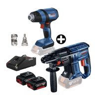 COMBO Bosch: Rotomartillo inalámbrico 18V GBH 180-LI Brushless + Pistola de calor inalámbrico Ghg 18v-50 + 2 Baterías 18v 4ah + Cargador Bivolt