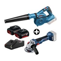 COMBO Bosch: Soplador aire GBL 18V-120 + Amoladora angular GWS 18V-10 + 2 Baterías 18v 4ah + Cargador Bivolt