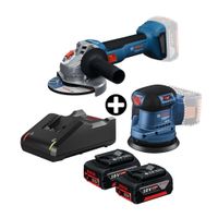COMBO Bosch: Amoladora Inalámbrica GWS18v-8 + Lijadora orbital Gex 185-Li + 2 Baterías 18v 4ah + Cargador Bivolt