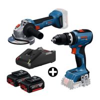 COMBO Bosch: Taladro Atornillador Inálambrico Gsb 18V-65 Baretool + Amoladora Inalámbrica GWS18v-8 + 2 Baterías 18v 4ah + Cargador Bivolt