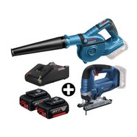 COMBO Bosch: Soplador aire GBL 18V-120 + Sierra caladora 18v Gst 185-li + 2 Baterías 18v 4ah + Cargador Bivolt