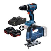 COMBO Bosch: Taladro Atornillador Inálambrico Gsb 18V-65 Baretool + Sierra caladora 18v Gst 185-li + 2 Baterías 18v 4ah + Cargador Bivolt