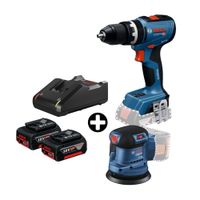 COMBO Bosch: Taladro Atornillador Inálambrico Gsb 18V-65 Baretool + Lijadora orbital Gex 185-Li + 2 Baterías 18v 4ah + Cargador Bivolt