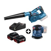 COMBO Bosch: Soplador aire GBL 18V-120 + Lijadora orbital Gex 185-Li + 2 Baterías 18v 4ah + Cargador Bivolt