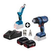 COMBO Bosch: Pistola de calor inalámbrico Ghg 18v-50 + Linterna GLI 18V-300 + 2 Baterías 18v 4ah + Cargador Bivolt