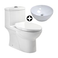 COMBO: Inodoro One Piece Oxford Blanco Pulsador Dual As Sd Trebol + Ovalin Circular Saona Blanco