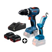 COMBO Bosch: Taladro Atornillador Inálambrico Gsb 18V-65 Baretool + Linterna GLI 18V-300 + 2 Baterías 18v 4ah + Cargador Bivolt
