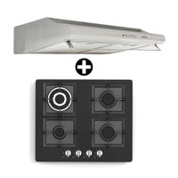 COMBO Orange: Cocina Empotrable Florencia 4H Negro Vidriado 60cm + Campana Extractora 60cm Pari Acero Inoxidable Gris