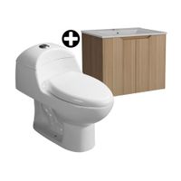 COMBO Orange: Inodoro One Piece Cerámico Ártico Blanco con Descarga Dual + Vanitorio Ribet Arena 60x46x50cm
