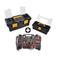 COMBO Caja de Herramientas Rimax 18' y 12' con Organizadores y Tapa Transparente + Set de herramientas x97 piezas Jumpro
