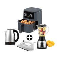 COMBO Holstein: Freidora de Aire 4.2L + Hervidor Eléctrico 1.8L 1500W + Licuadora Holstein 1.5L + Plancha a Vapor