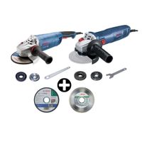 COMBO Bosch: Amoladora Gws25-180 7"" 2500w + Amoladora Gws7004 1/2"" 710w + Disco diamantado standard 115mm + Disco de corte Standard 115x1,0mm