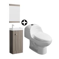 COMBO Orange: Inodoro One Piece Cerámico Ártico Blanco con Descarga Dual + Vanitorio Turin + Espejo Ceniza 39x23x78