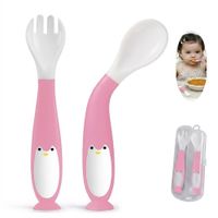Pack Cubiertos Flexibles Pingüino Para Bebe Baby Froggie Rosado