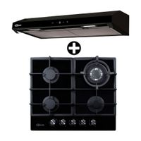 COMBO Klimatic: Cocina Empotrable Trevi 60 Vidrio Templado Negro 60cm + Campana Extractora 60cm Vento Black Plus