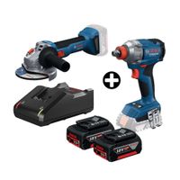 COMBO Bosch: Amoladora Inalámbrica GWS18v-8 + Llave de Impacto Inalámbrica GDX 18V-285 + 2 Baterías 18v 4ah + Cargador Bivolt