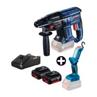 COMBO Bosch: Rotomartillo inalámbrico 18V GBH 180-LI Brushless + Linterna GLI 18V-300 + 2 Baterías 18v 4ah + Cargador Bivolt