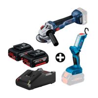 COMBO Bosch: Linterna GLI 18V-300 + Amoladora angular GWS 18V-10 + 2 Baterías 18v 4ah + Cargador Bivolt